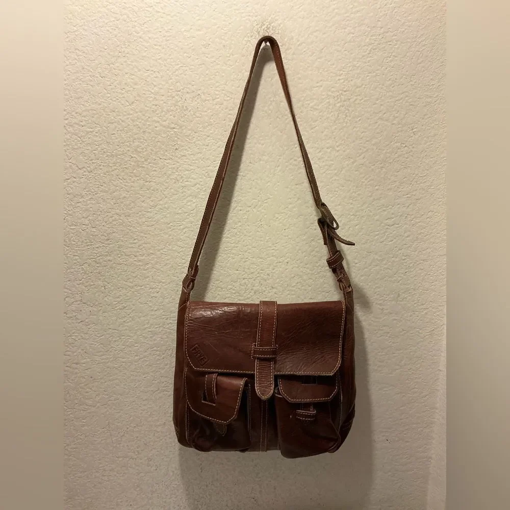 Frye Rich Brown Leather Messenger Bag vintage